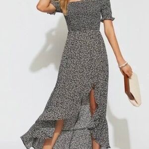 Francesca’s Norah Black Ditsy Floral Off The Shoulder Maxi Dress Black S